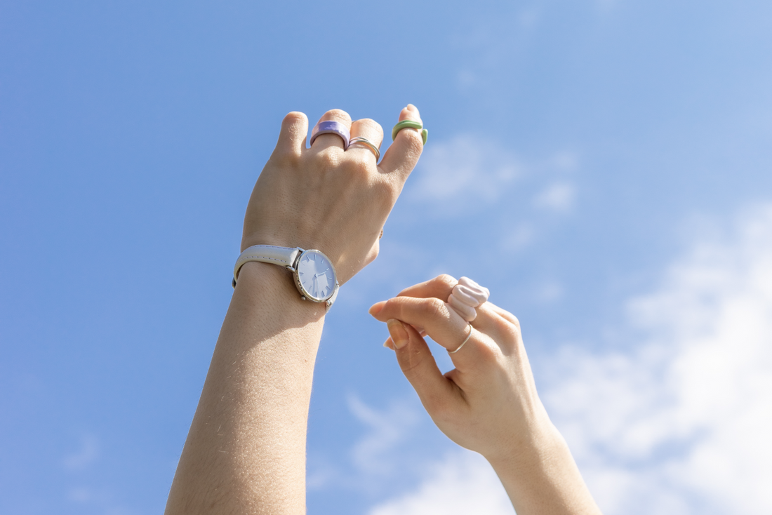 Women wrist with solar watch