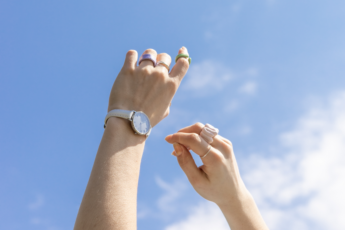 Women wrist with solar watch