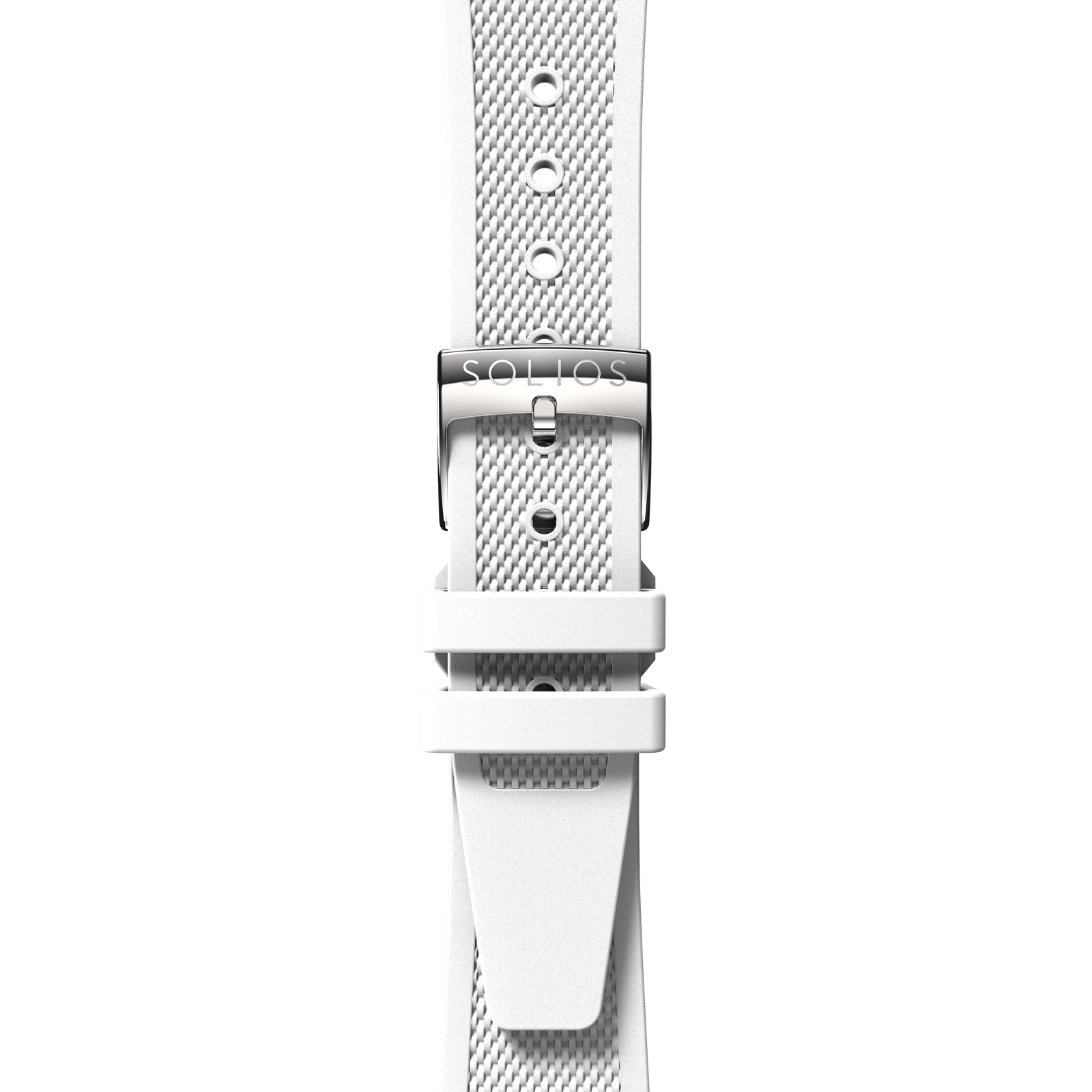 White natural rubber strap from Solios with a silver buckle