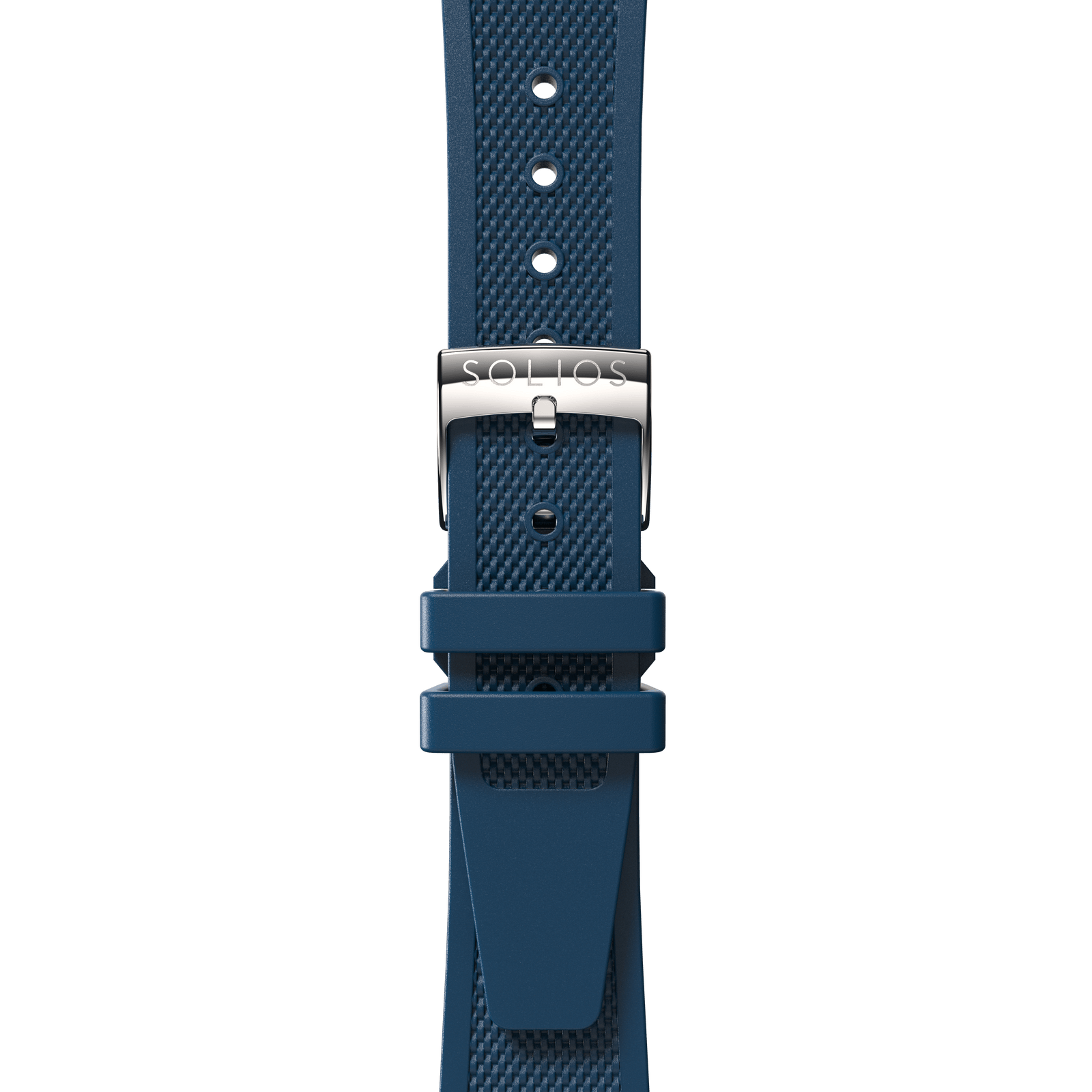Blue Natural Rubber Strap attached from the front with Silver Buckle
