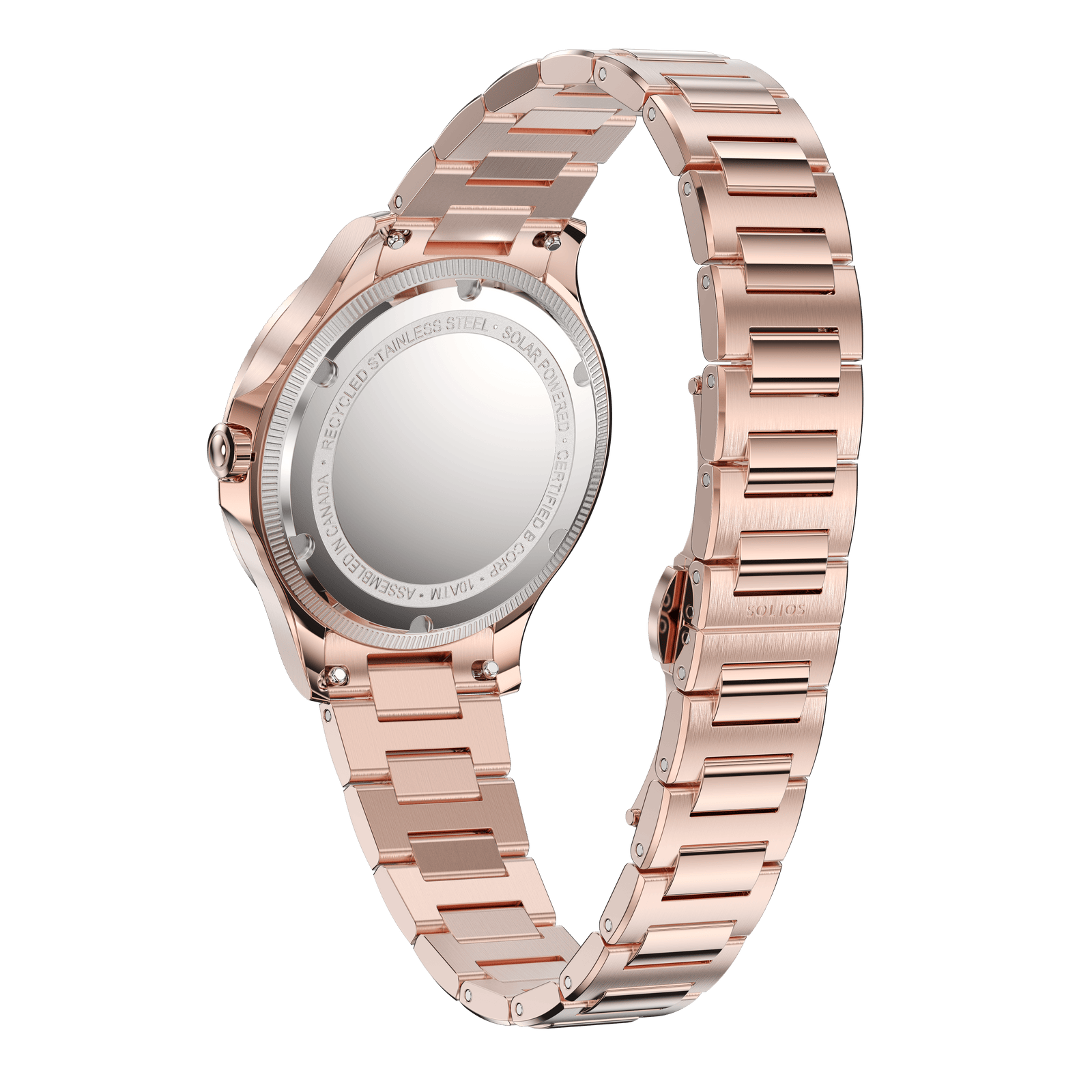 Rose Gold Metal Bracelet attached to a Solios Sunseeker solar watch.