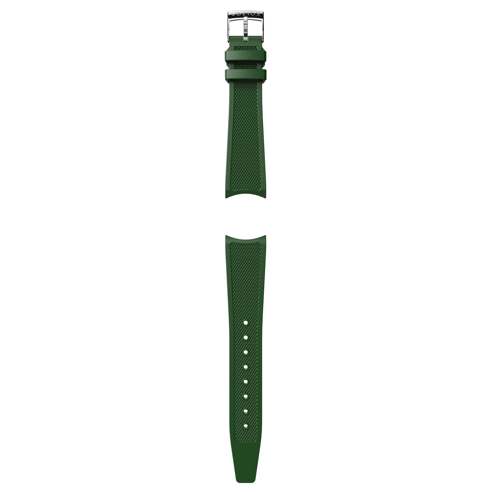 Green natural rubber strap from Solios watches with a silver buckle