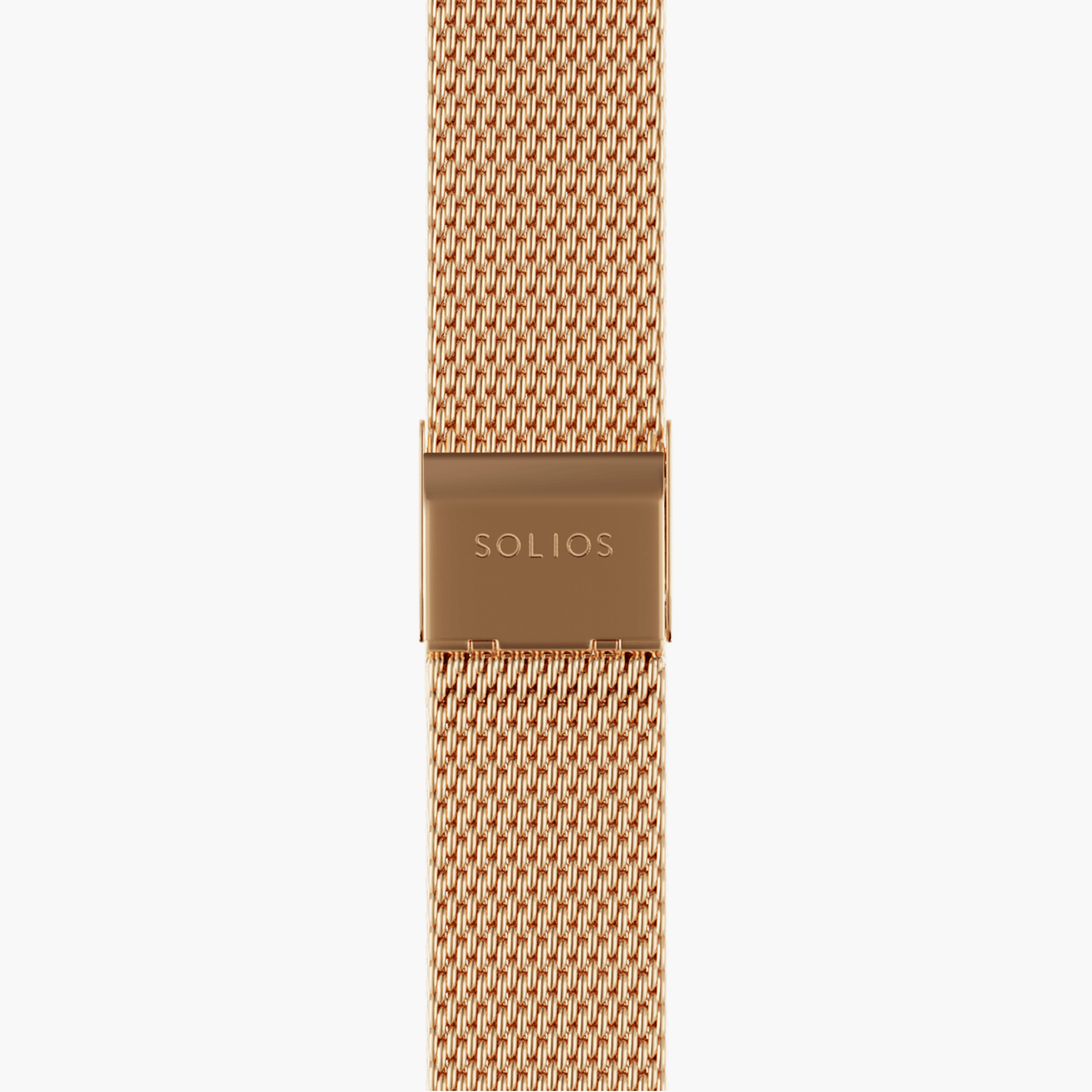 Bottom view of the clasp from the rose gold mesh strap from Solios