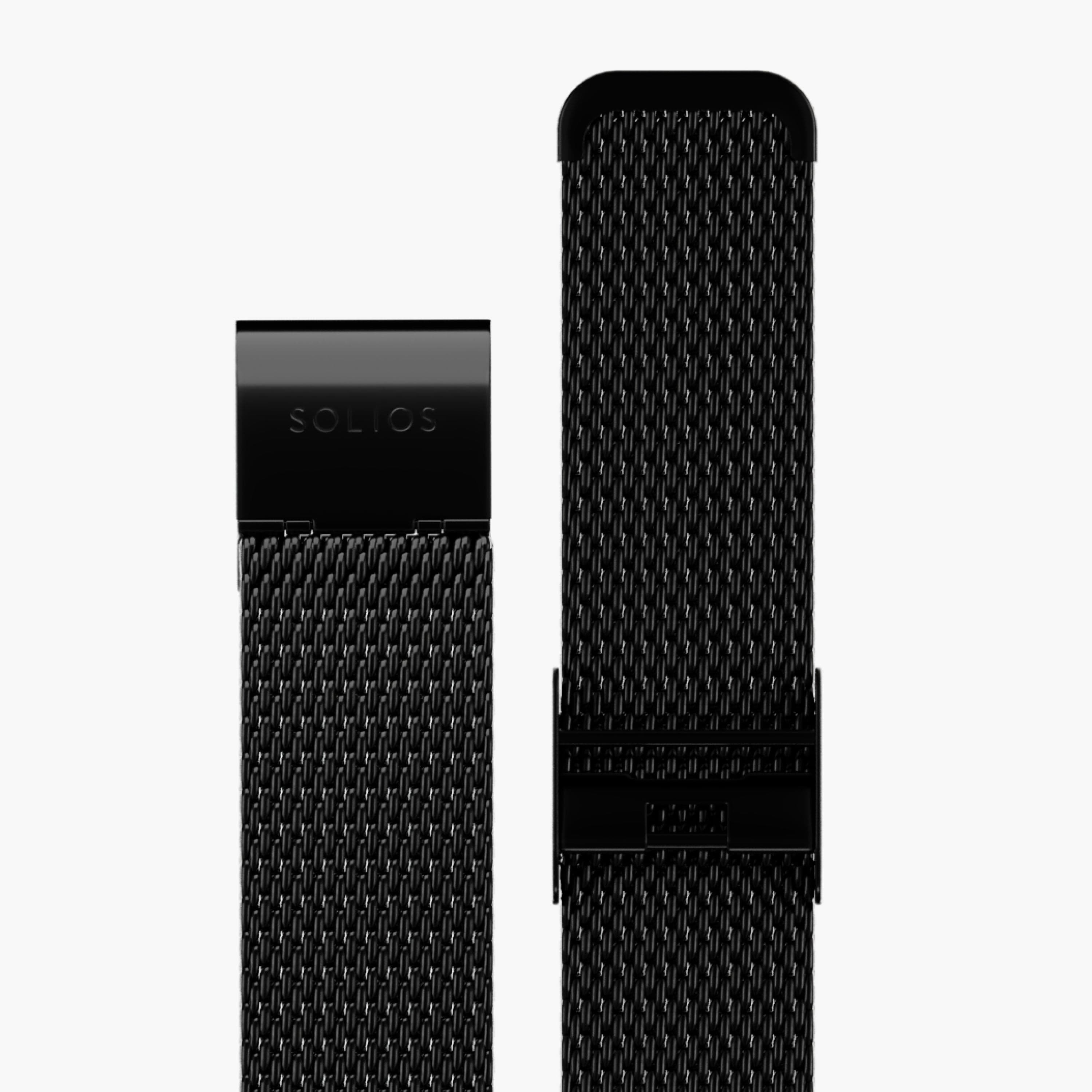 Close up two parts view of the stainless steel mesh strap from Solios