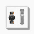36mm / Black Vegan Leather - Silver Mesh