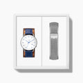 40mm / Blue Vegan Leather - Silver Mesh