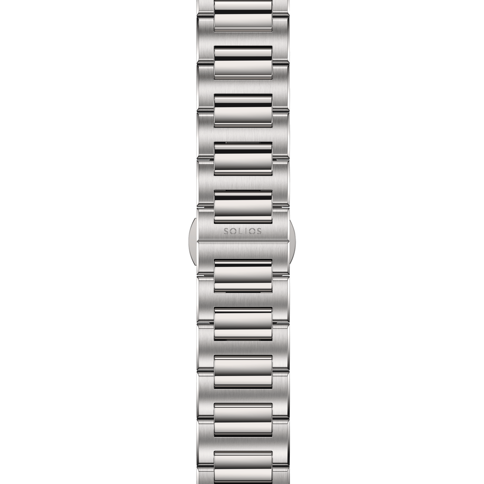 Front view of a silver stainless steel bracelet from Solios