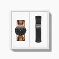 36mm / Brown Vegan Leather - Black Mesh
