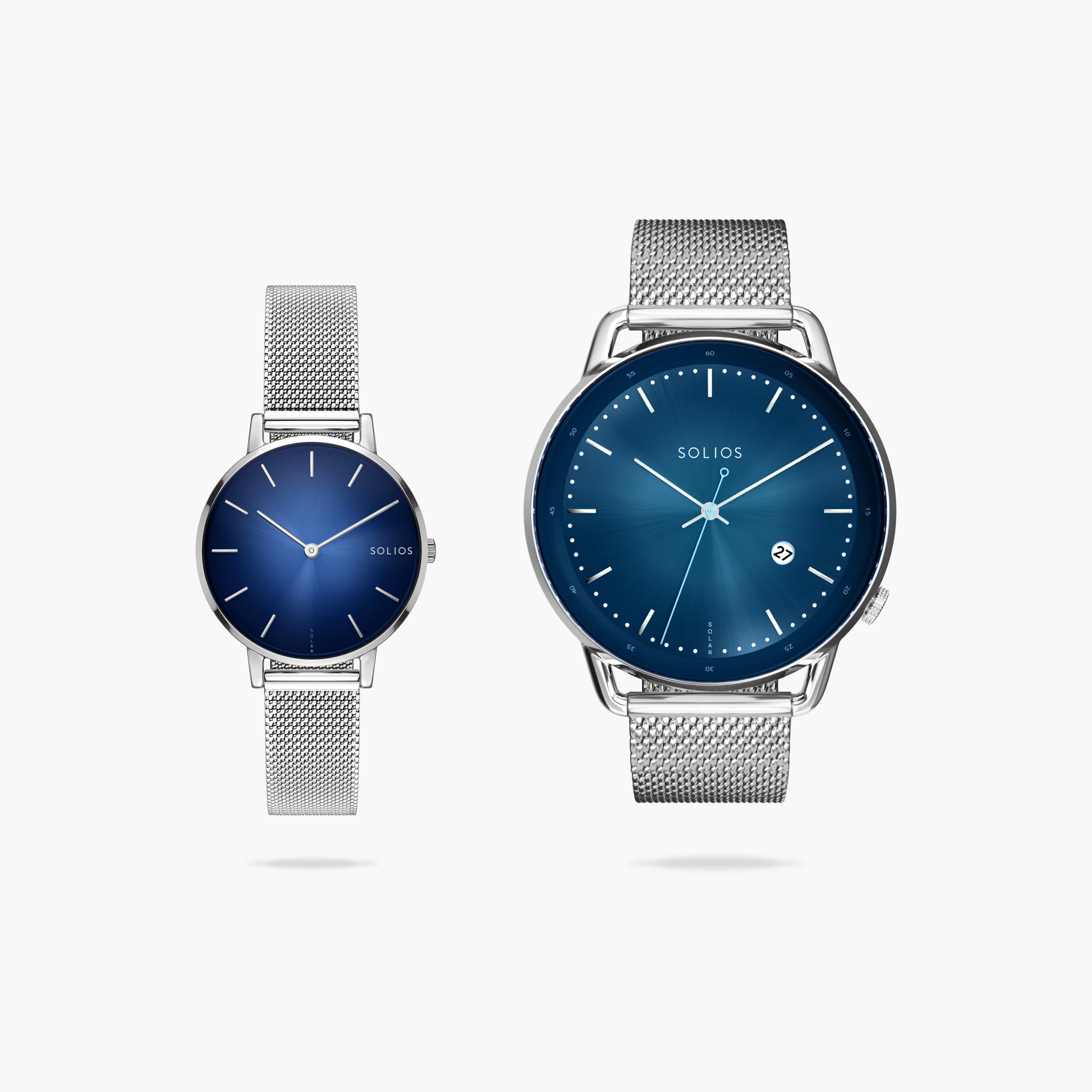 Watch Set - Solar Curve & Mini | Blue Dial - Silver Case | Silver