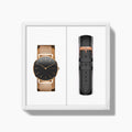 36mm / Rose Gold Mesh - Black Vegan Leather