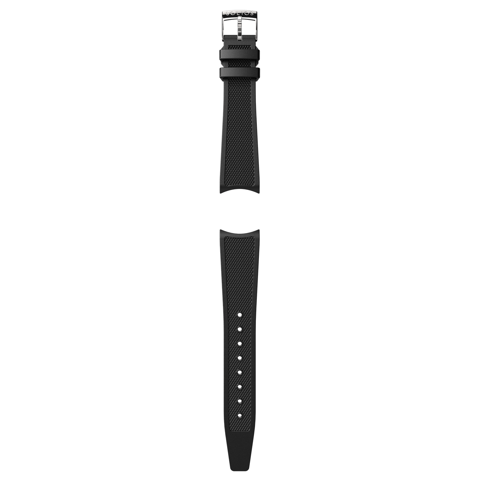 Black Natural rubber strap from Solios with a silver buckle
