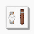 40mm / Silver Mesh - Brown Vegan Leather