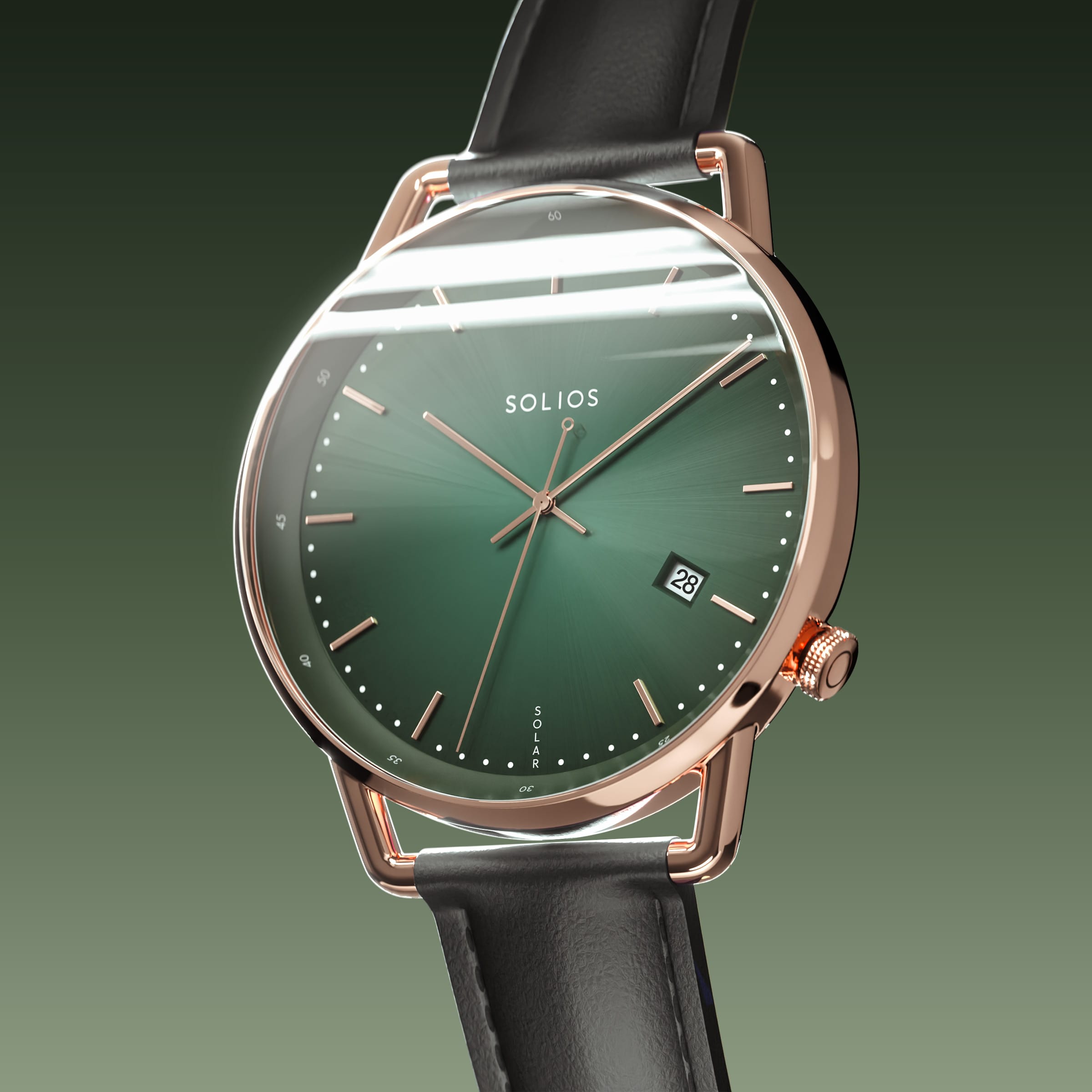 The Solar Curve | Green Dial - Rose Gold Case