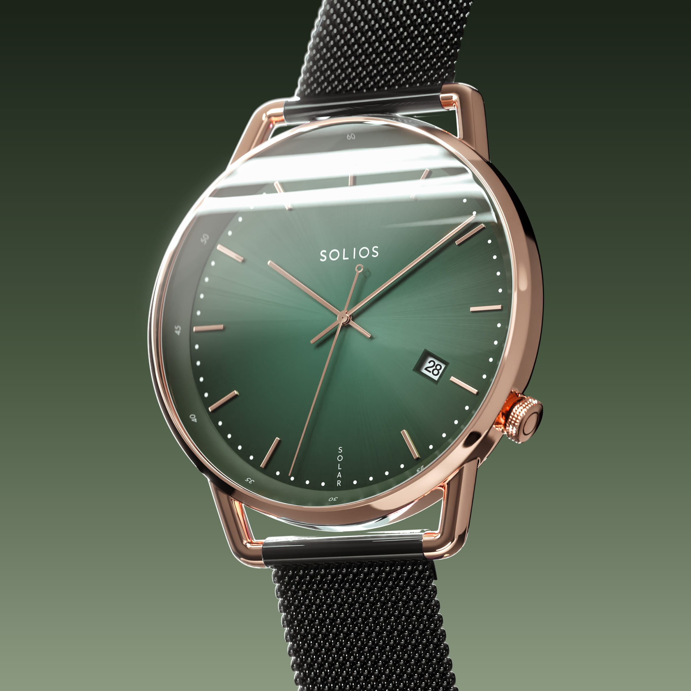 The Solar Curve | Green Dial - Rose Gold Case