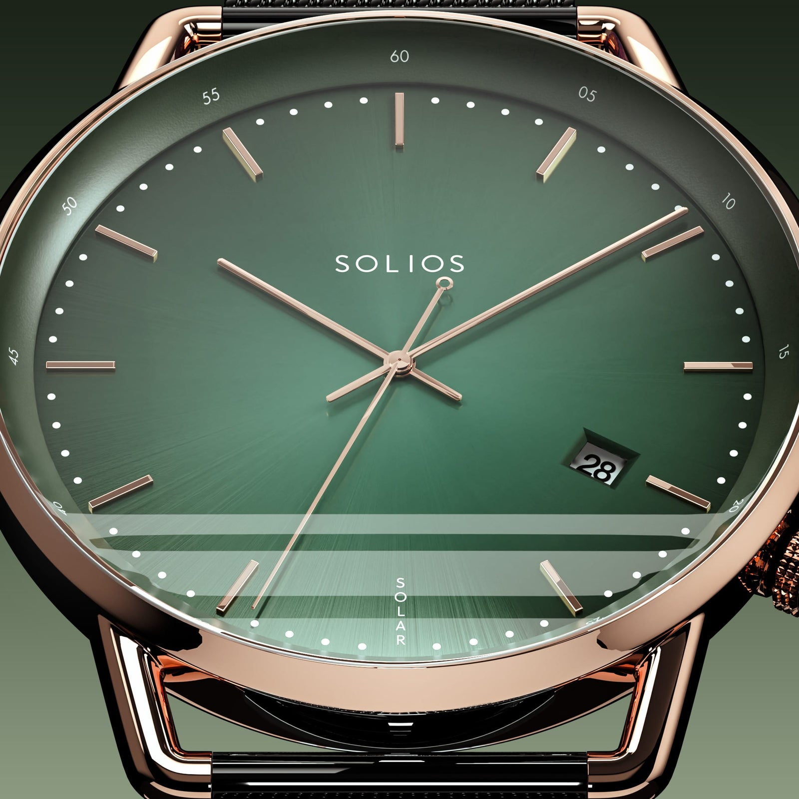 The Solar Curve | Green Dial - Rose Gold Case