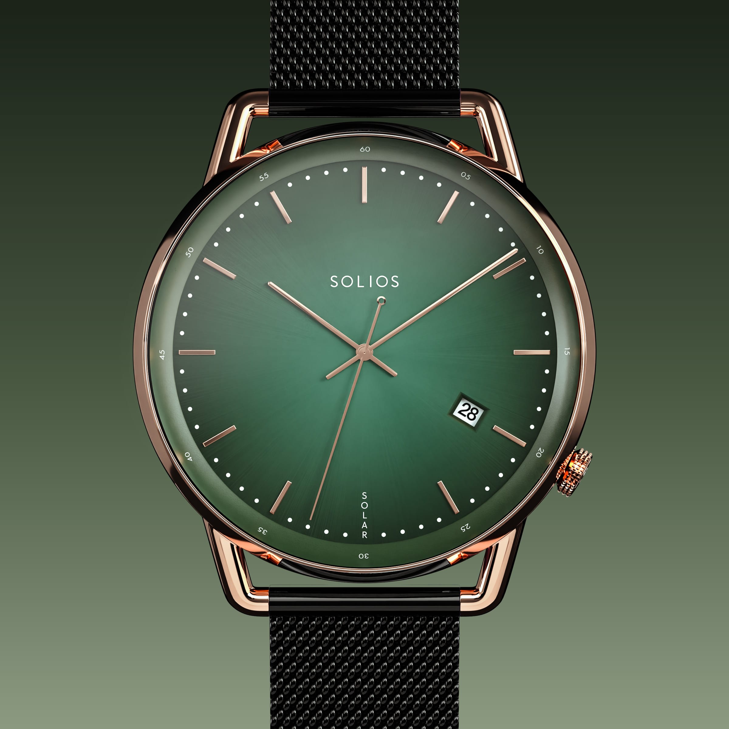 The Solar Curve | Green Dial - Rose Gold Case