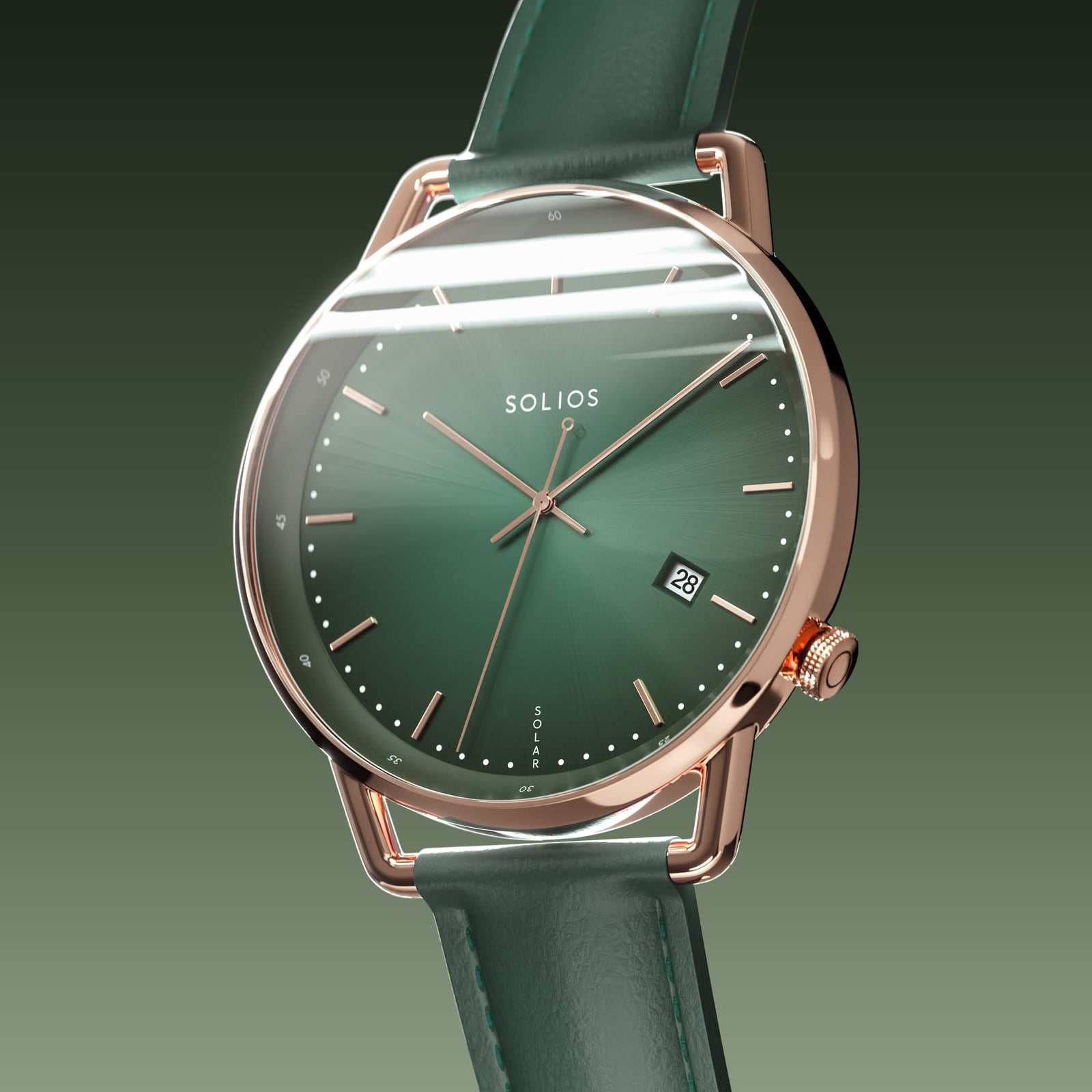 The Solar Curve | Green Dial - Rose Gold Case