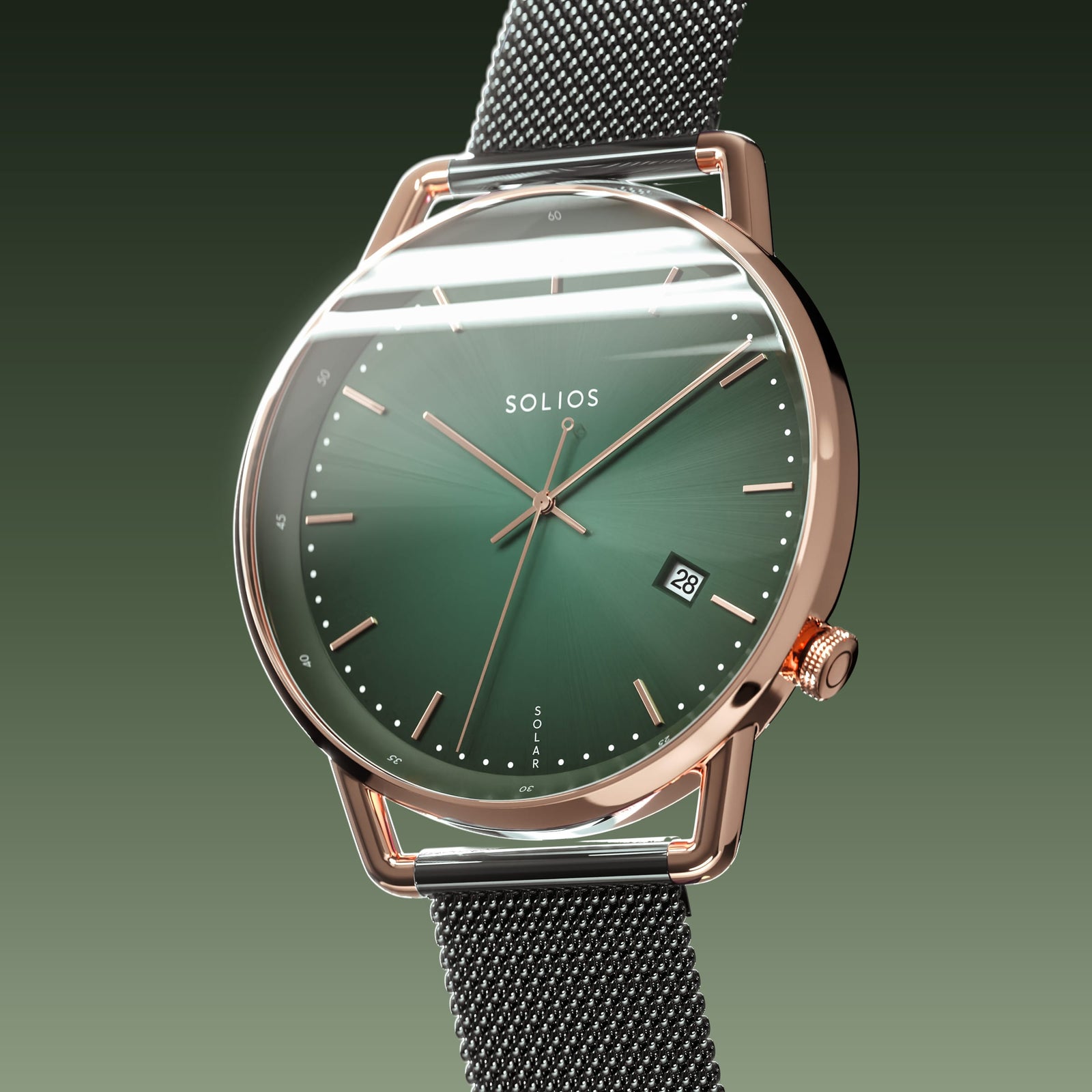 The Solar Curve | Green Dial - Rose Gold Case