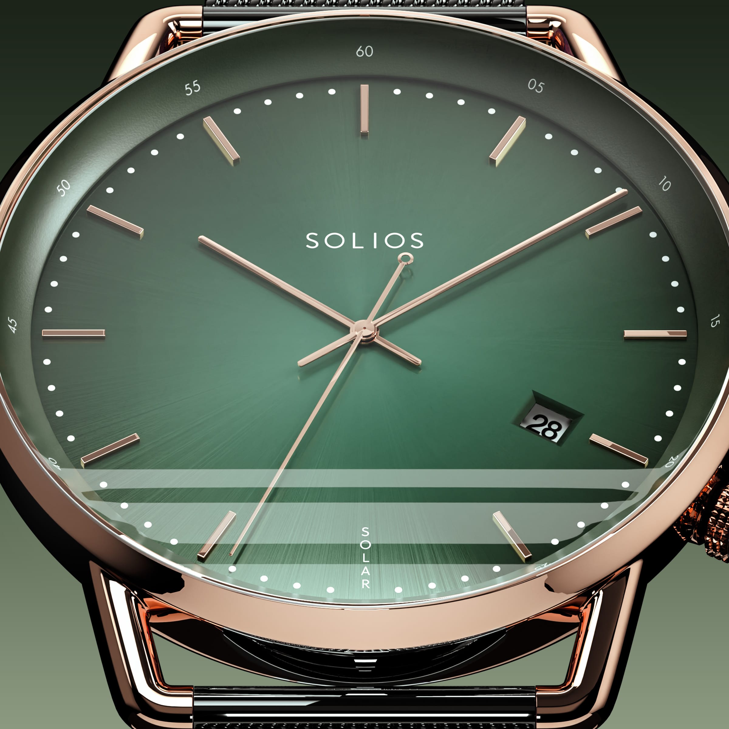The Solar Curve | Green Dial - Rose Gold Case
