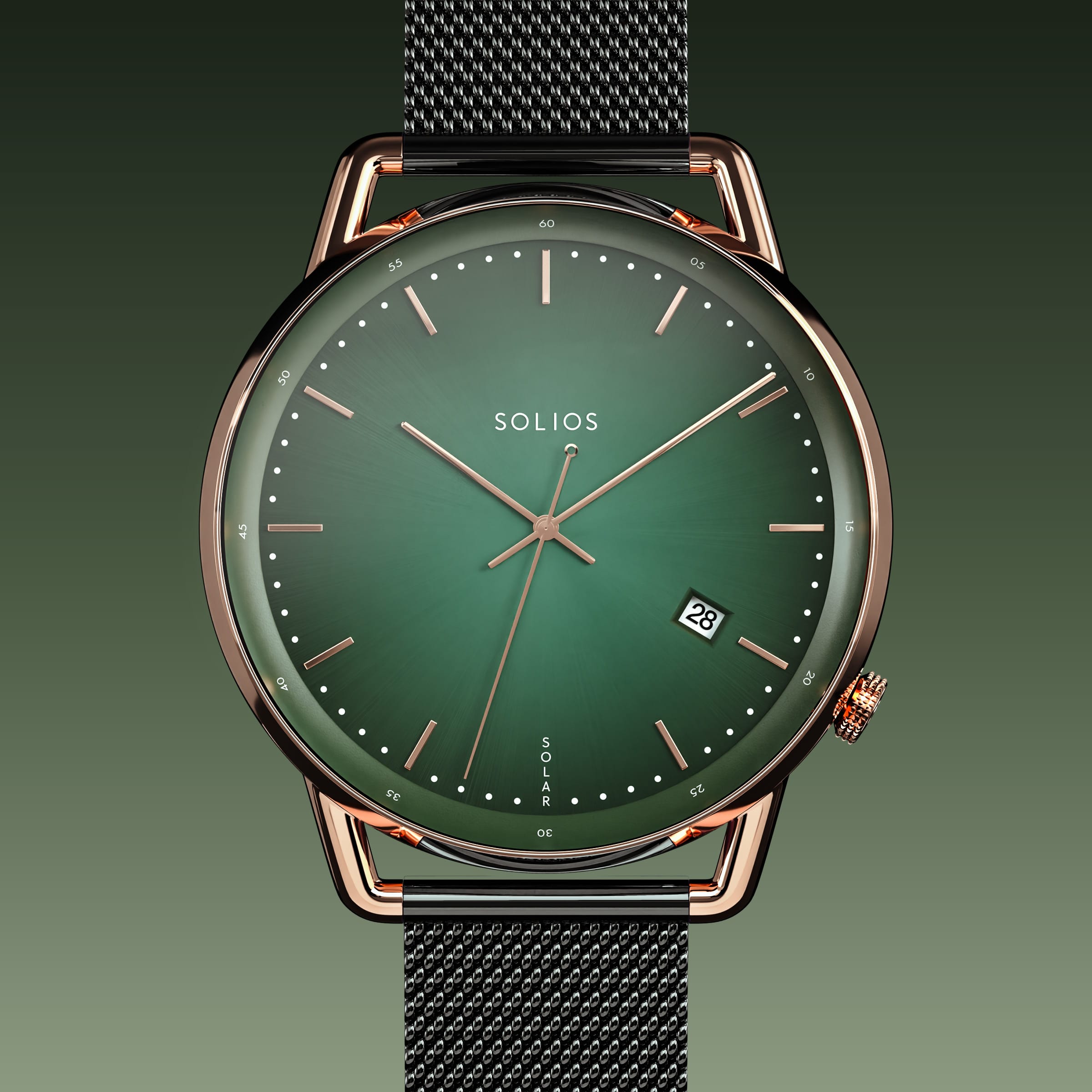 The Solar Curve | Green Dial - Rose Gold Case