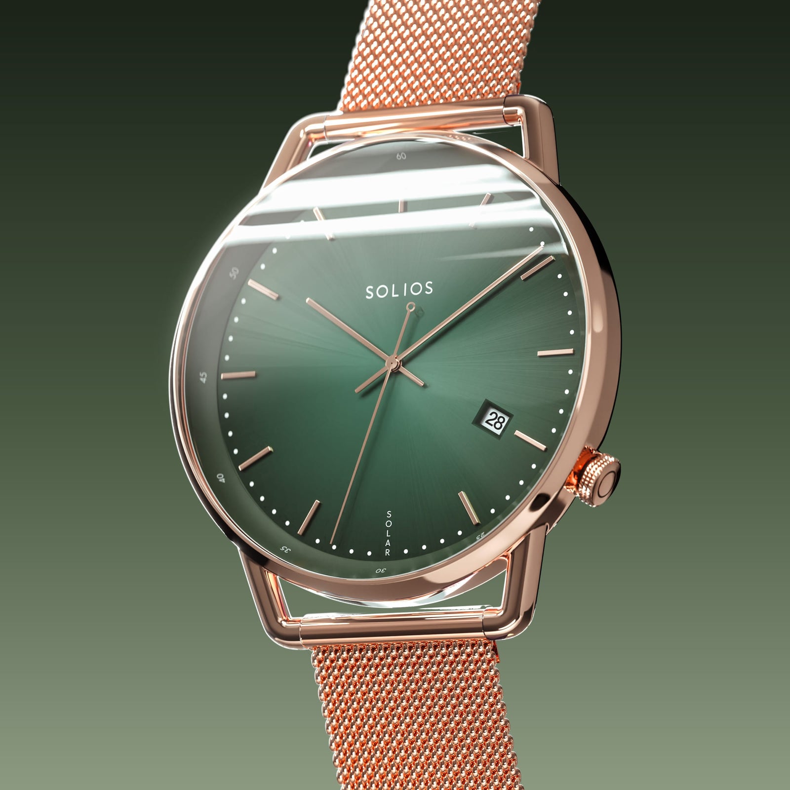 The Solar Curve | Green Dial - Rose Gold Case