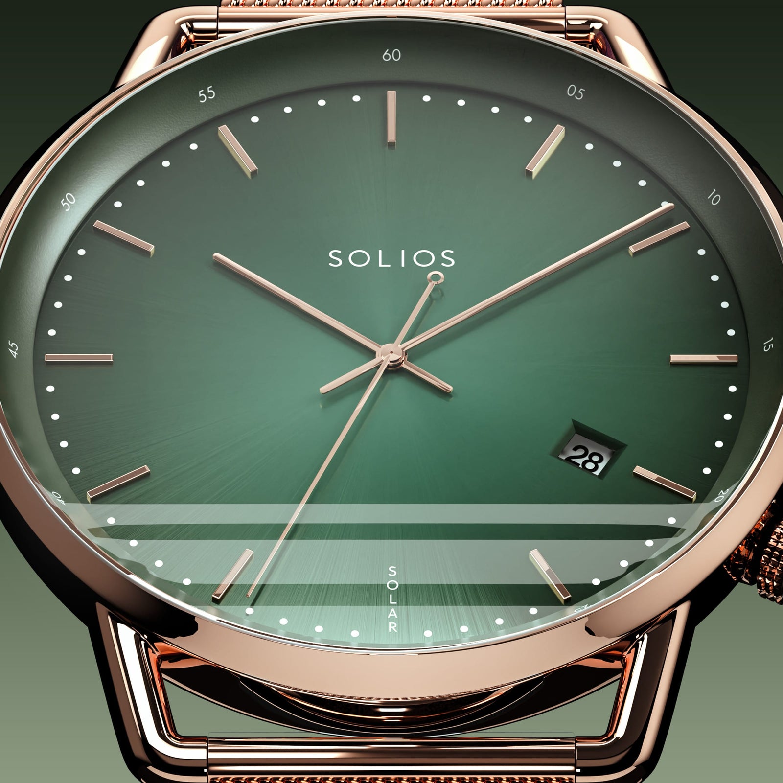 The Solar Curve | Green Dial - Rose Gold Case