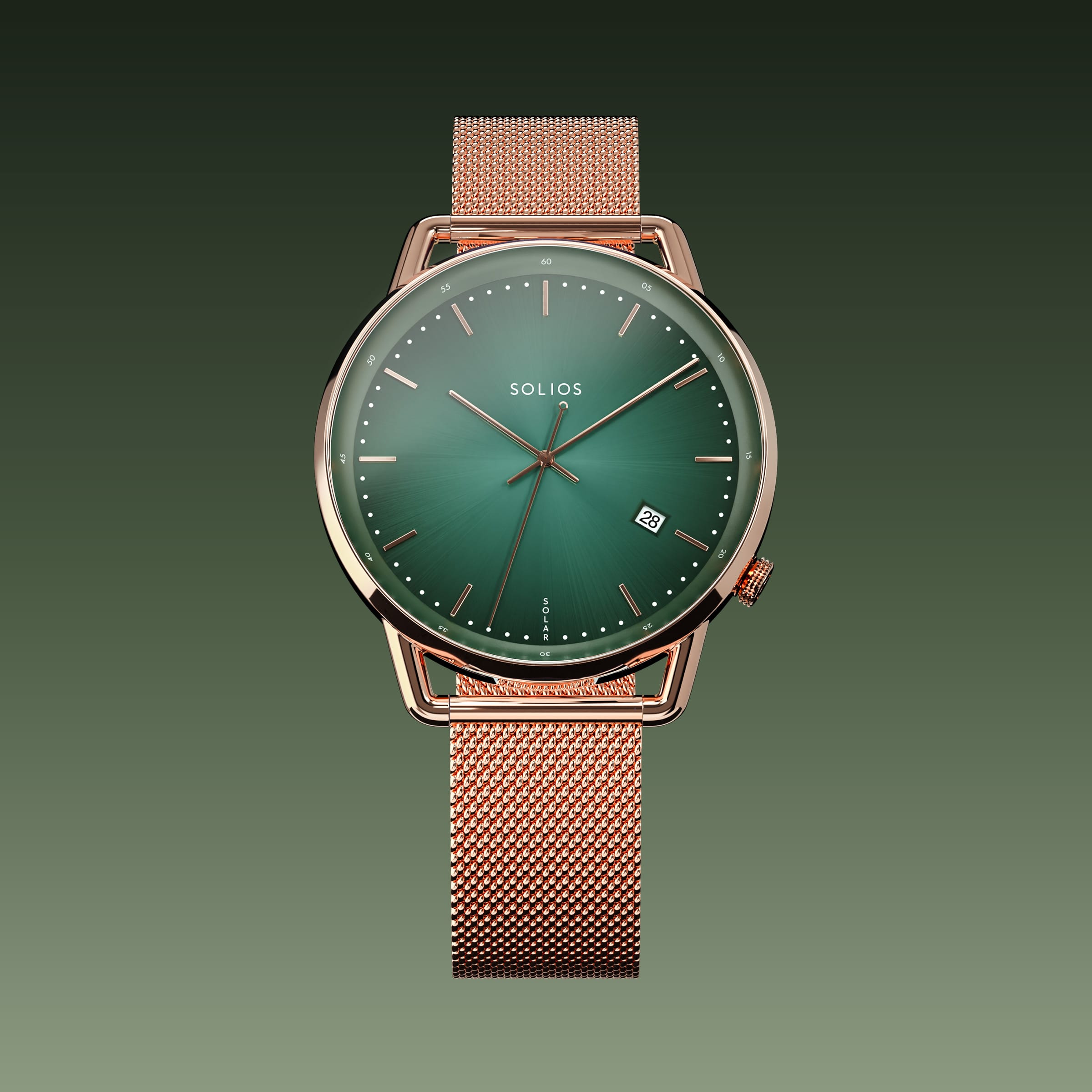 The Solar Curve | Green Dial - Rose Gold Case