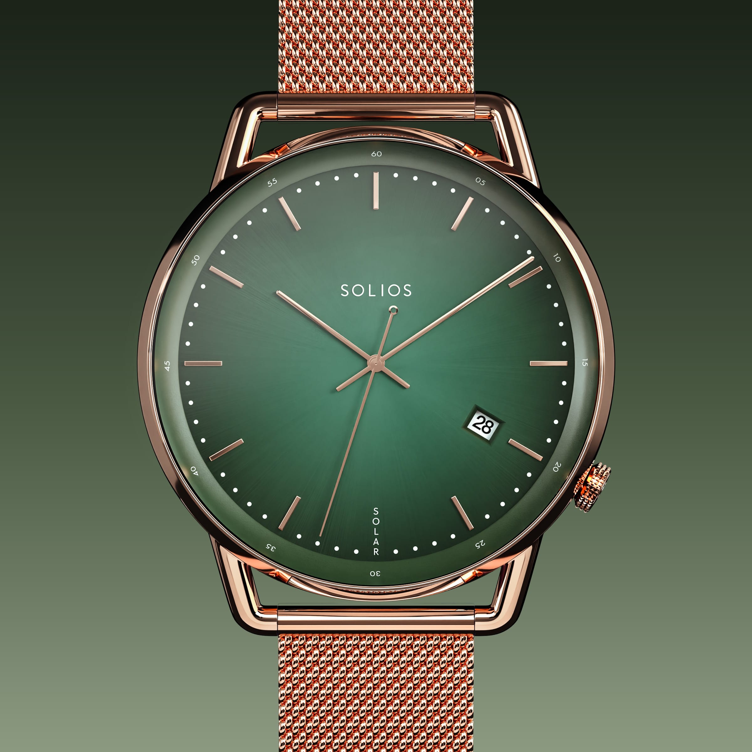 The Solar Curve | Green Dial - Rose Gold Case