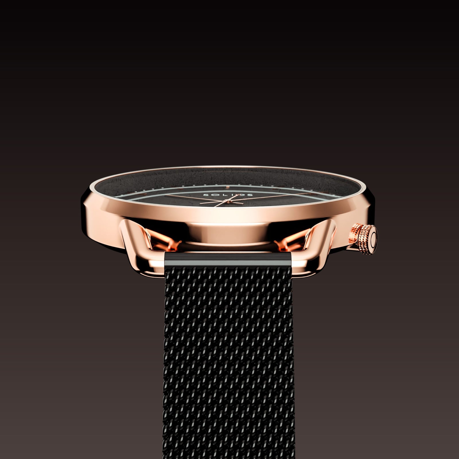 The Solar Curve Mini | Black Dial - Rose Gold Case