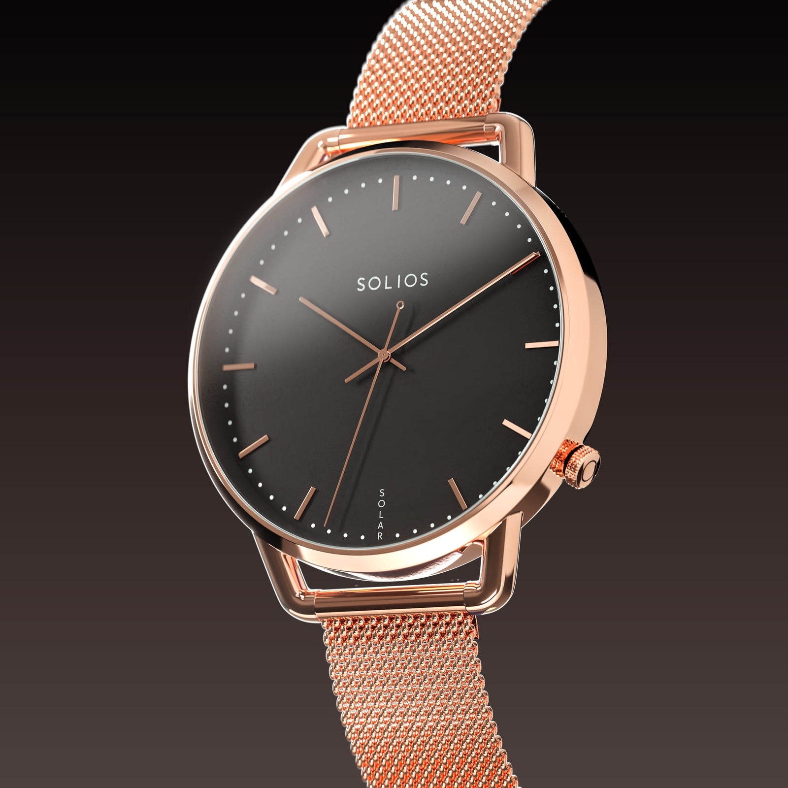 The Solar Curve Mini | Black Dial - Rose Gold Case
