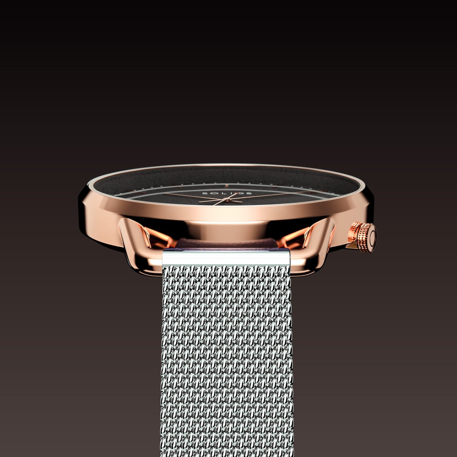The Solar Curve Mini | Black Dial - Rose Gold Case