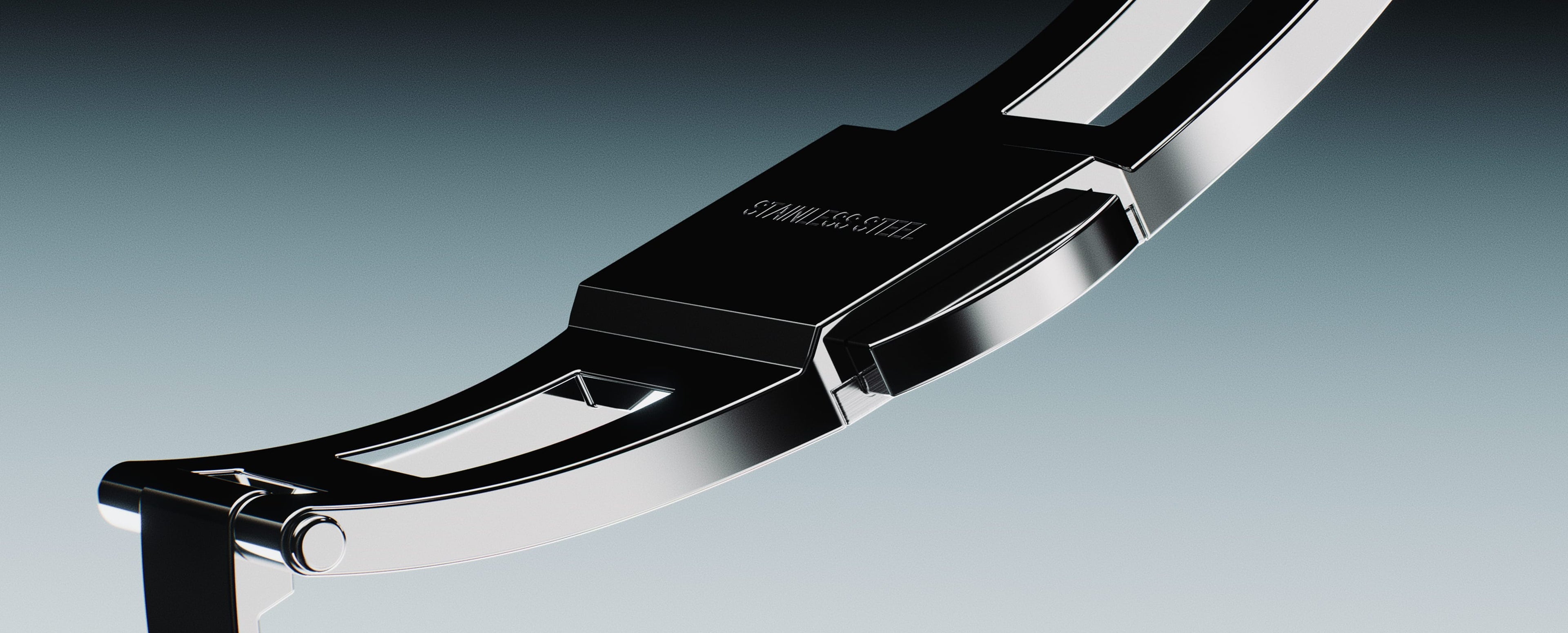 Close up of the stainless steel butterfly claps that goes on the metal bracelet for the Solios Sunseeker watch