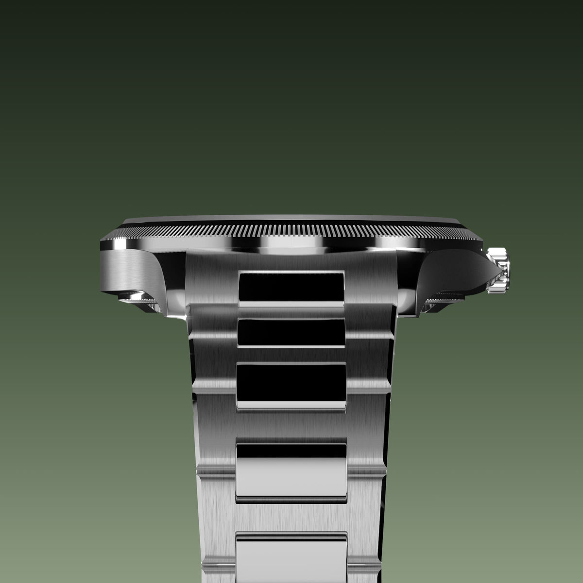 Underside view of the Sunseeker 40mm silver case and the clasp of a silver metal link bracelet