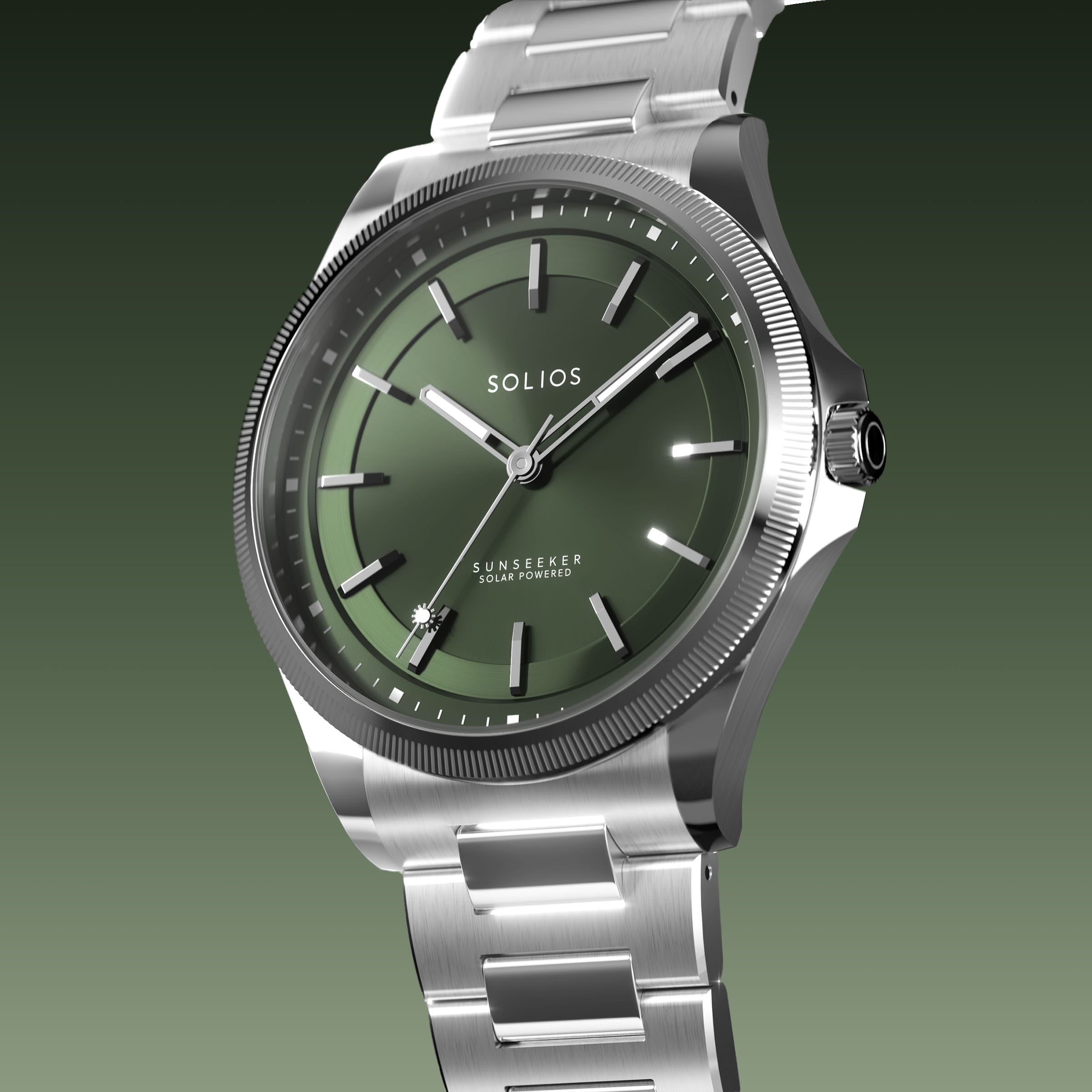 Sunseeker Solar Watch — Green / Silver, 40mm | Solios – Solios Watches