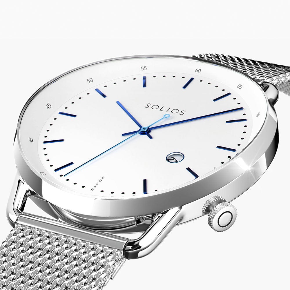 The Solar Curve | White Dial - Silver Case – Solios Watches